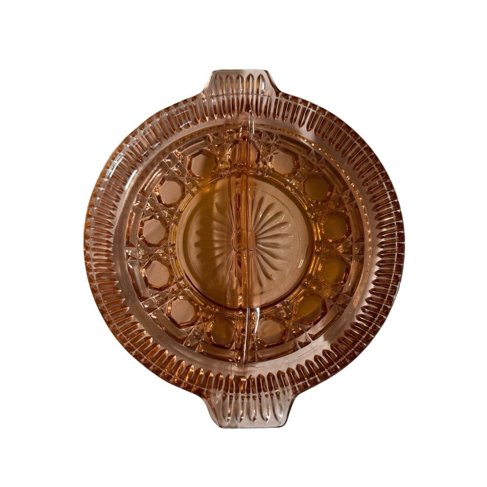 VTG Windsor Pink Depression Glass Divided Nut Trinket Candy Vanity Tray‎ Dish